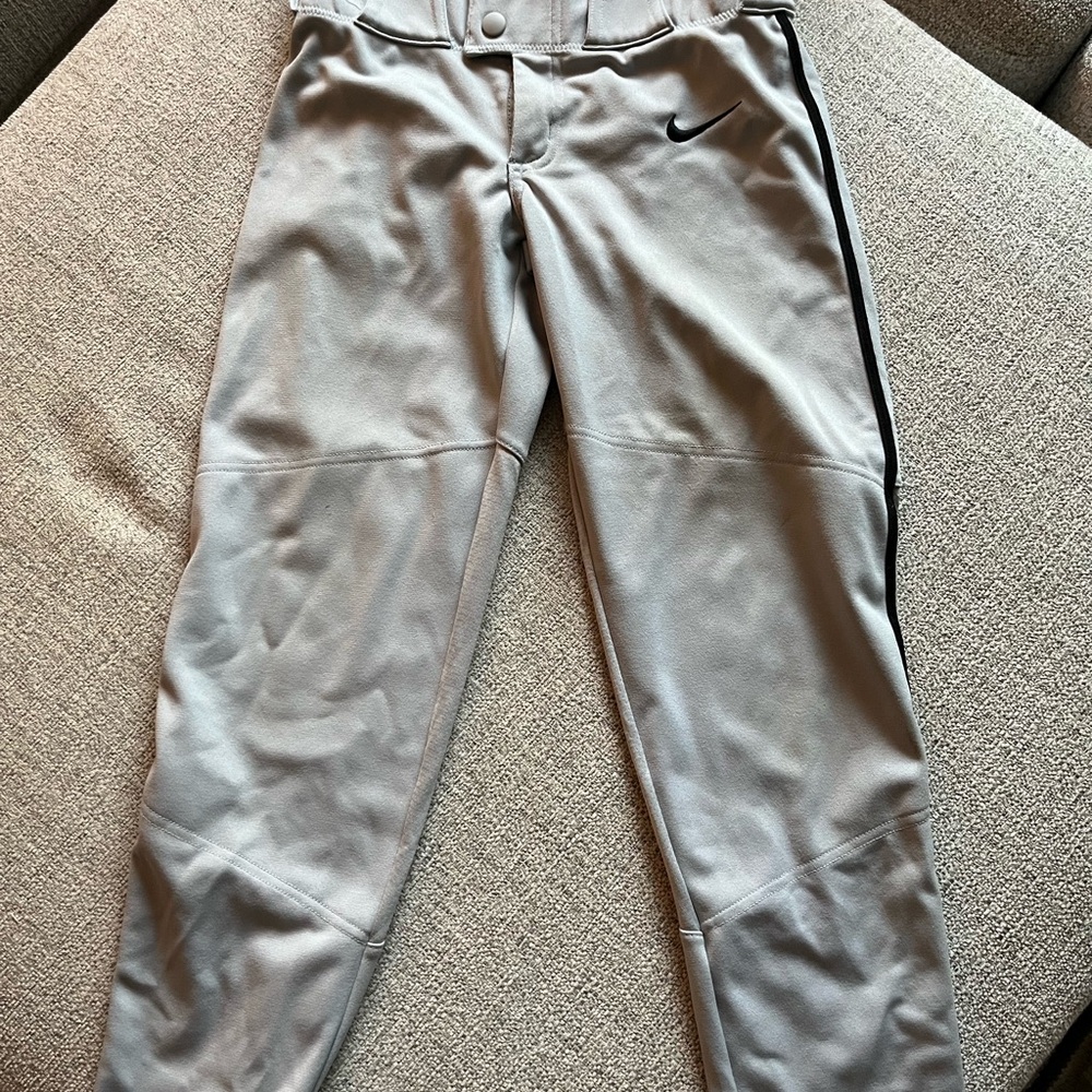 Nike Boys Light Gray Baseball Pants with Black Accents